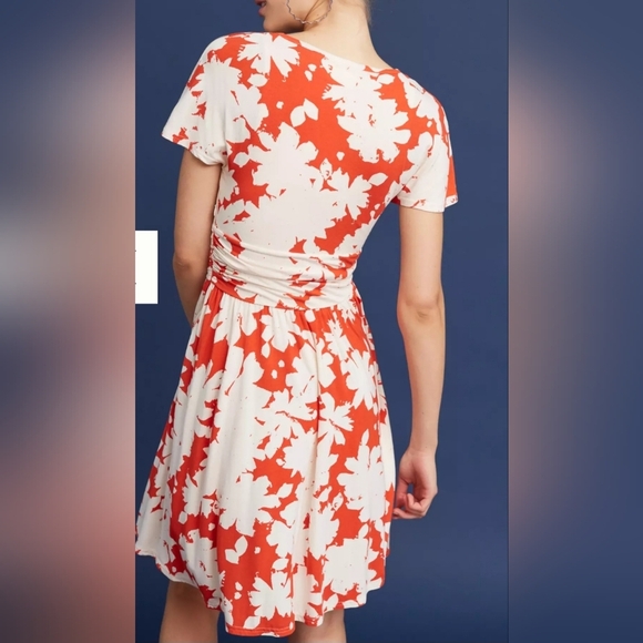 Maeve Floral Dress in Orange and Cream-Size S - 94% Rayon - Picture 3 of 9